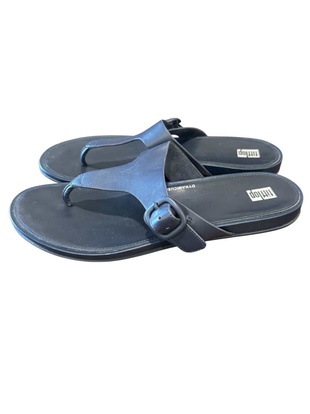 FitFlop Womens Gracie Leather Buckle Thong Sandals Navy Size 10 Support